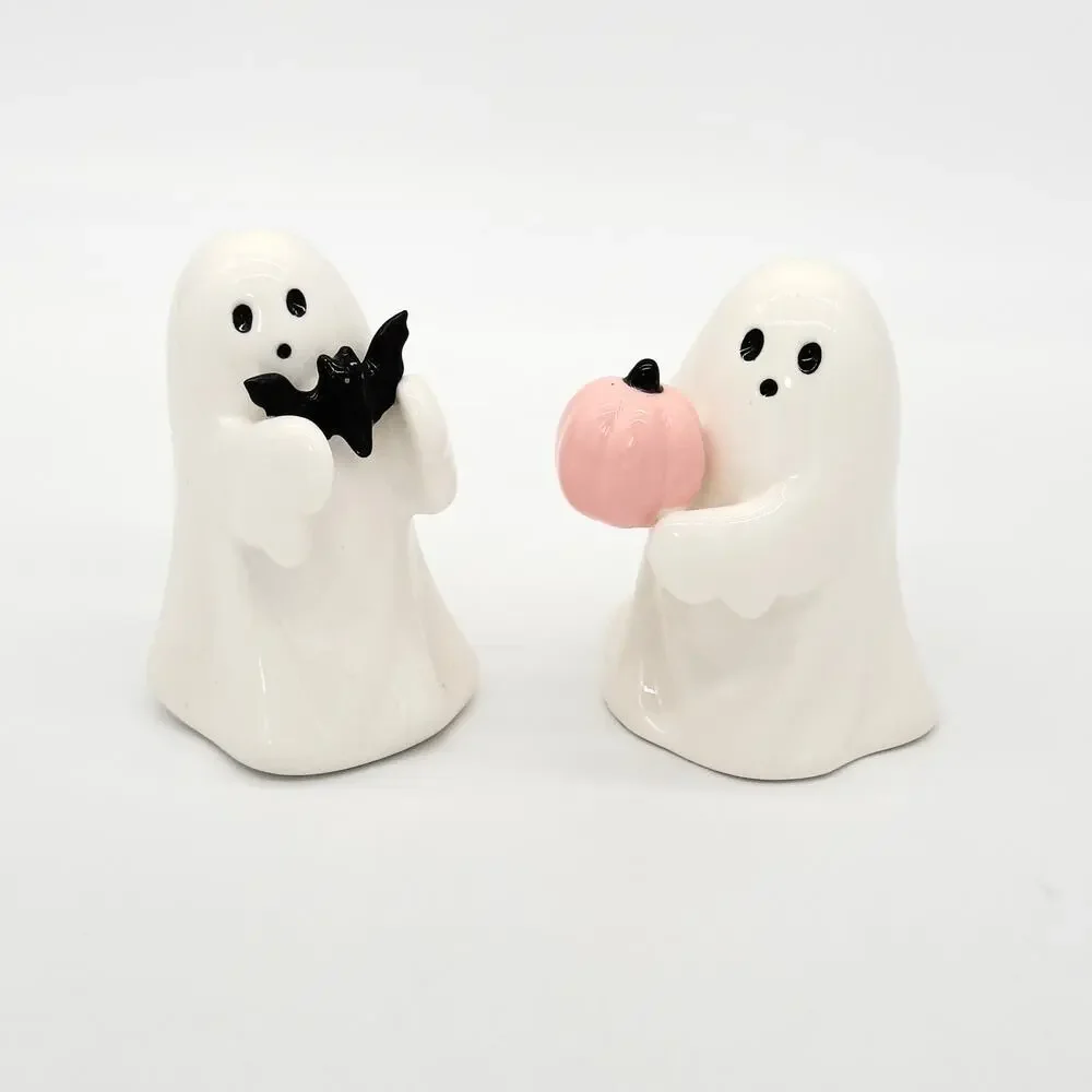 Set of 2 Target Hyde & Eek Ceramic Ghost with Pink Pumpkin & Bat Halloween NEW
